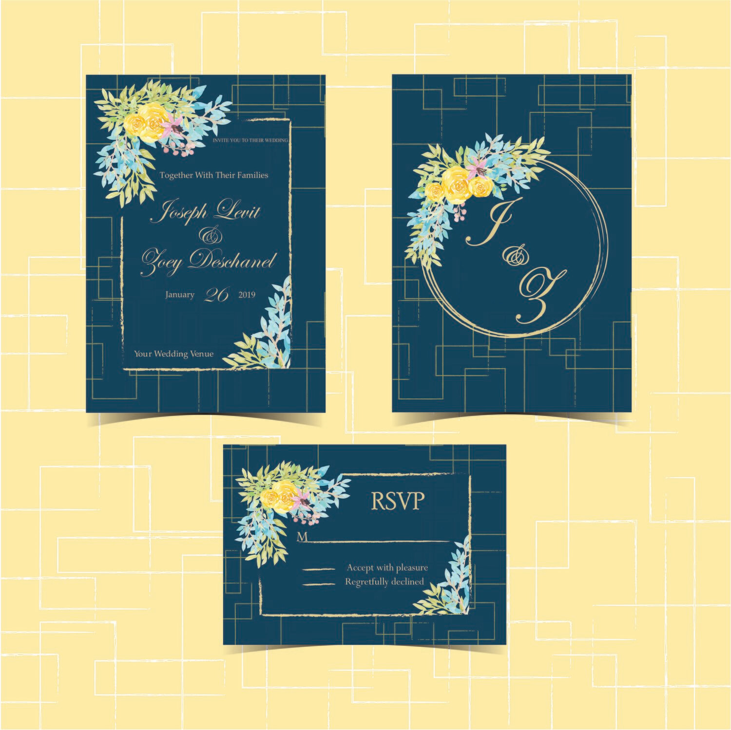 Digital File Floral Wedding Invitation Set With Beautiful Flower