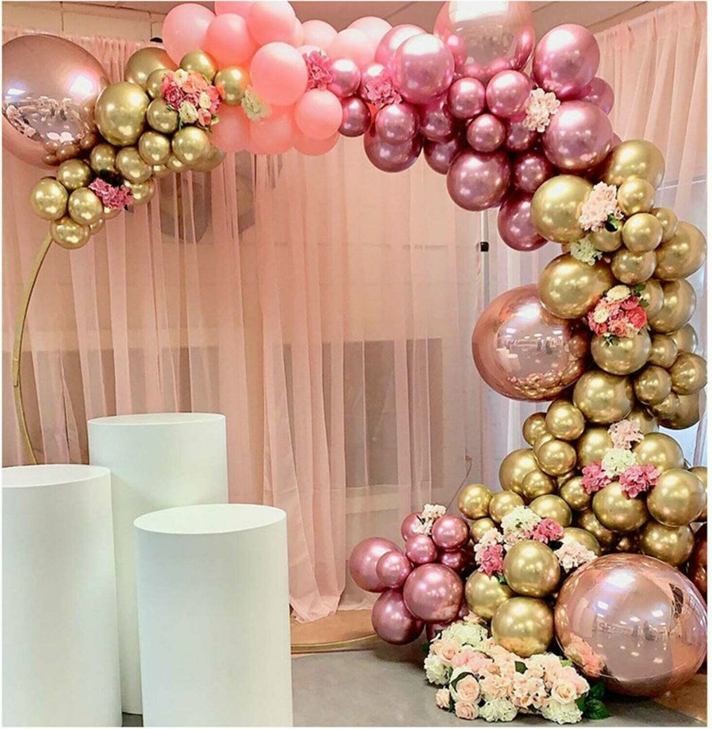 134 pcs Chrome Gold Rose Pastel Baby Pink Balloons Garland Arch Kit 4D Rose Balloon For Birthday Wedding Baby Shower Party Decor