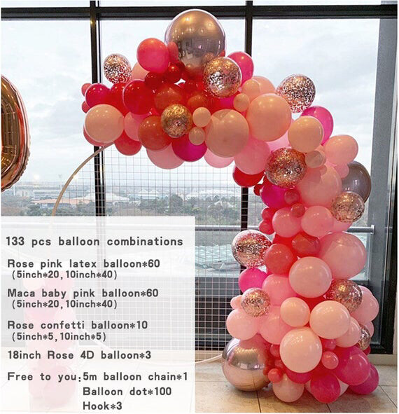 133pcs Pastel Baby Pink Rose Latex Balloons 4D Rose Balloon Garland Arch Kit For Wedding Birthday Baby Shower Party Decorations