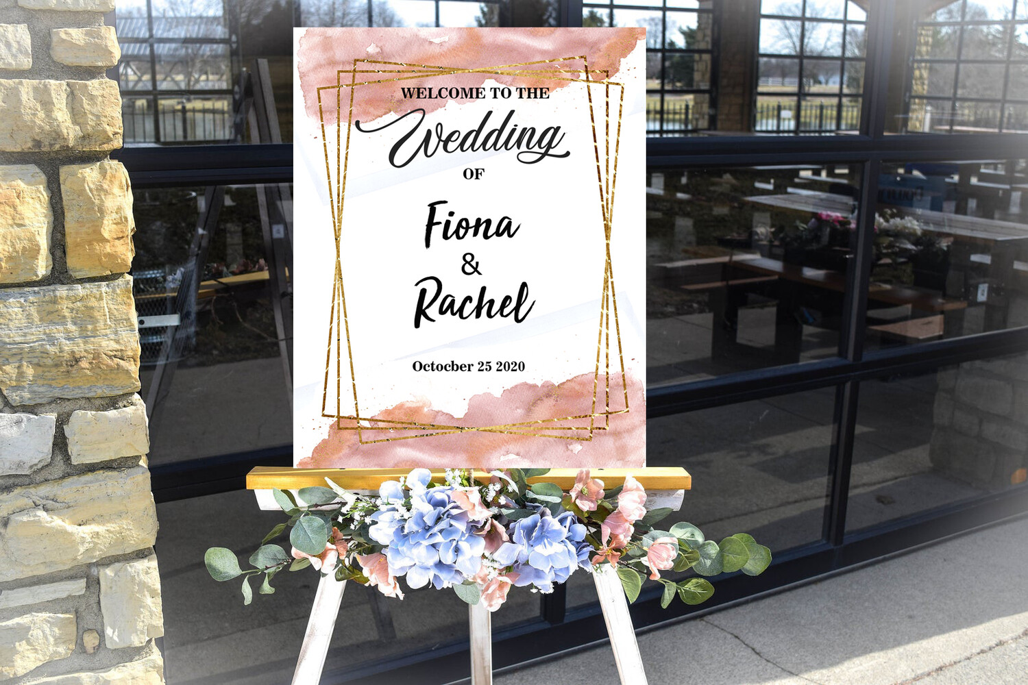 Digital File lovely Pink Brush Wedding frame Wedding welcome sign