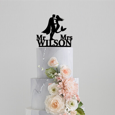 Personalized name Wedding Cake Topper,Superman and little mermaid Custom Cake Topper, Mr and Mrs Wedding Cake Topper