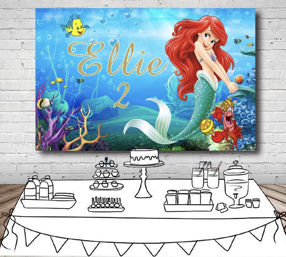 Girls Little Mermaid Photography Backdrop Custom Name Years Under The Sea Fish Bubble Backgrounds For Photo Studio
