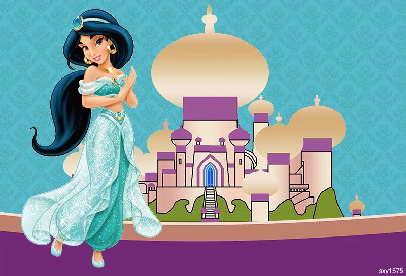 Aladdin Jasmine Princess Backdrop For Photo Studio Turquoise Purple Girls Birthday Party Backgrounds Custom 