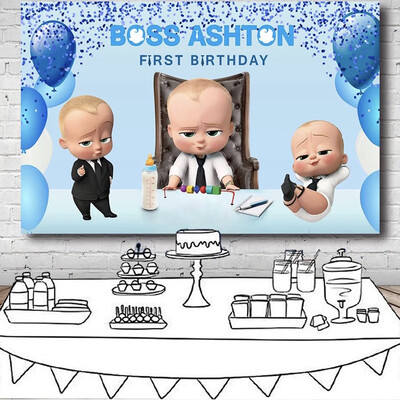 Little Men Boss Baby Birthday Party Backdrop For Photo Studio Blue Theme Balloons Photography Backgrounds 