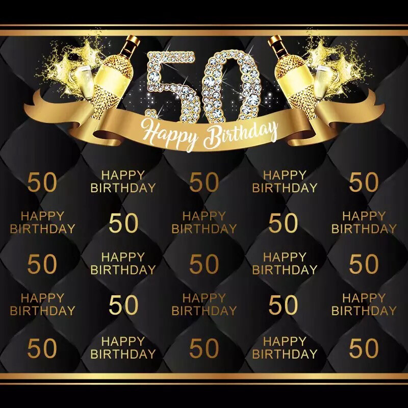 Bling Diamond Happy 50 Birthday Party Backdrop Good Text Black Photography Backgrounds For Photo Studio