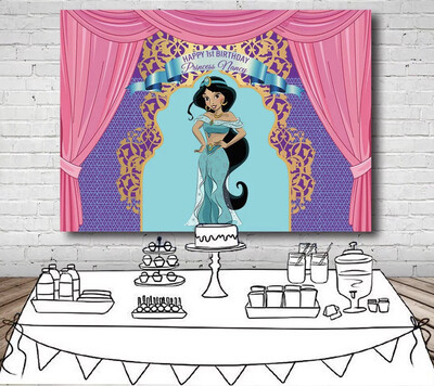 Aladdin Princess Jasmine Backdrop For Photo Studio Pink Curtain Purple Turquoise Birthday Party Backgrounds