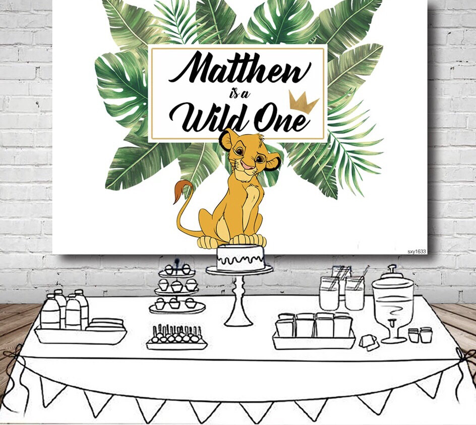 Baby Lion King Backdrops Photo Studio White Green Tropical Leaves Boys Birthday Party Backgrounds 