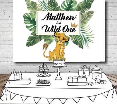 Baby Lion King Backdrops Photo Studio White Green Tropical Leaves Boys Birthday Party Backgrounds 