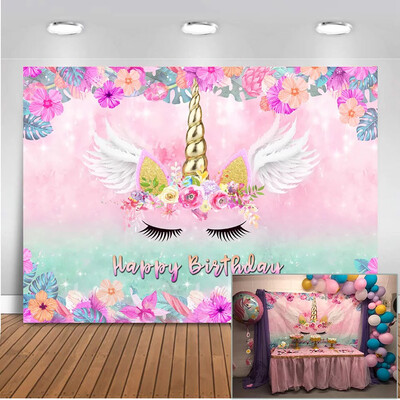 Unicorn Rainbow Backdrop for Photography Happy Birthday Background for Party Decoration Props Photo Booth Studio Wing