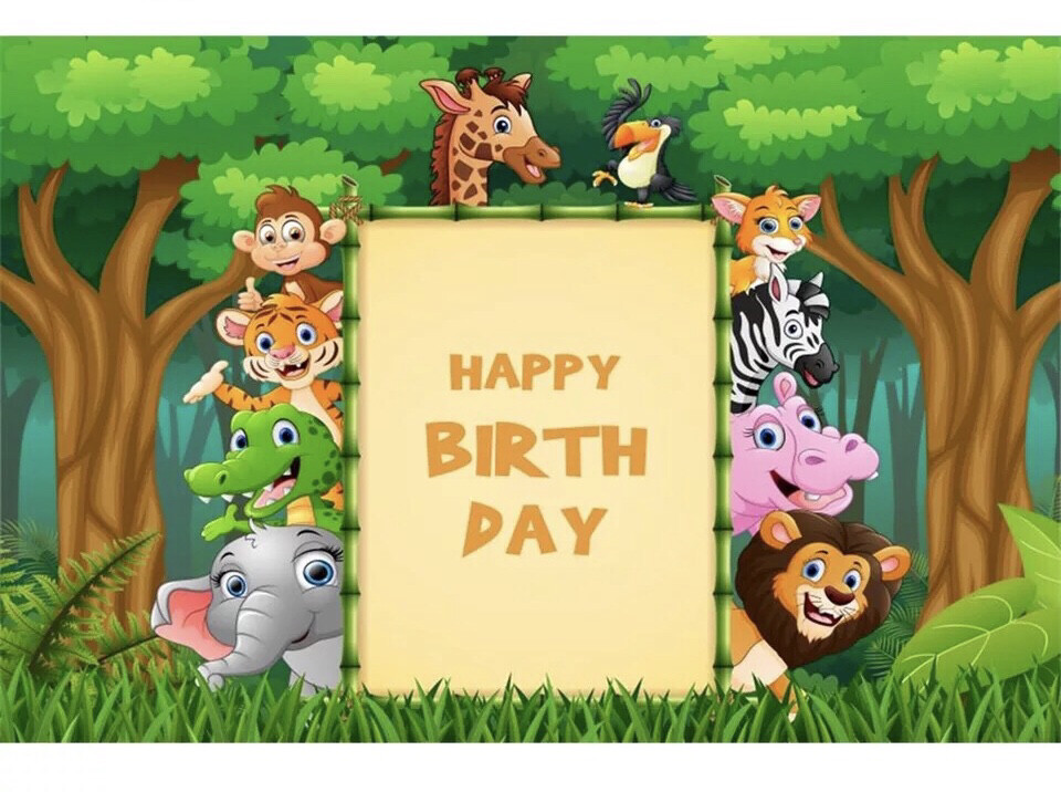 Jungle Safari Birthday Party Personalized Words Customized Photocall Poster Baby Portrait Photo Backdrop Photographic Background