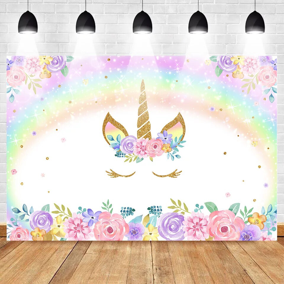 Unicorn Backdrop for Photography Rainbow Birthday Party Photo Background Newborn Baby Flower Backdrops  Studio Supplies Props