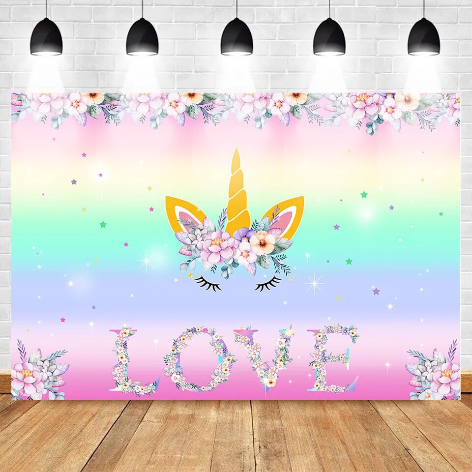 Unicorn Backdrop for Photography Rainbow Birthday Party Photo Background Newborn Baby Flower Backdrops Studio Supplies Props
