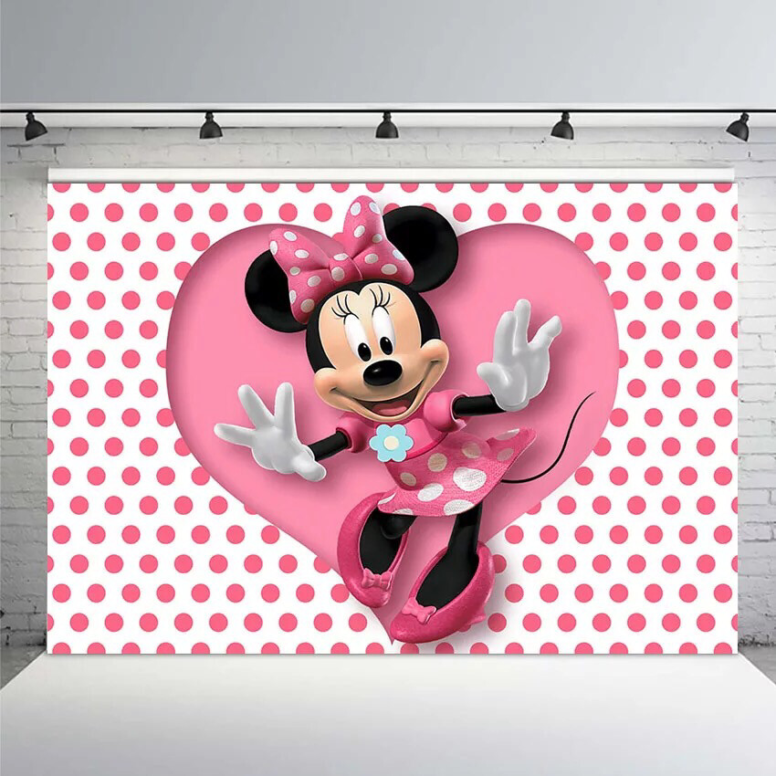 Newborn Photocall Pink Minnie Mouse Dance Polka Dots Custom Photo Studio Birthday Photo Background Photography Backdrop