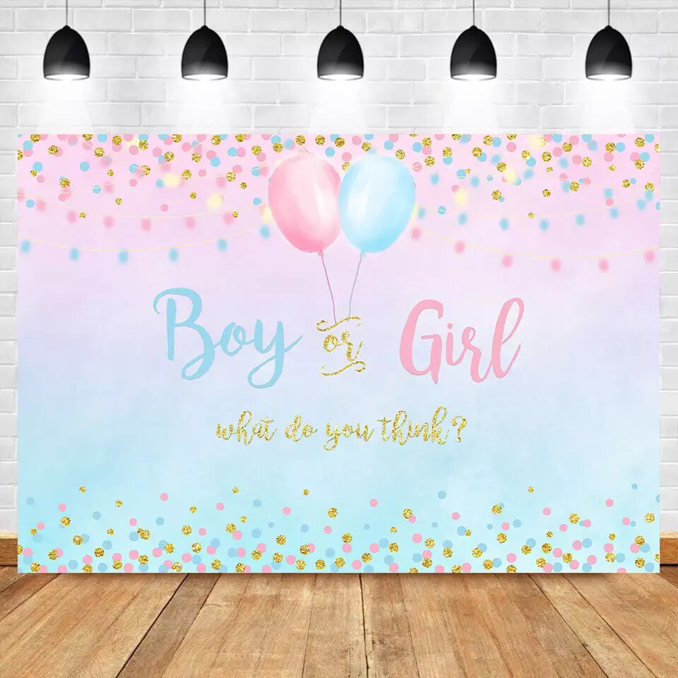 NeoBack Boy or Girl Gender Reveal Backdrop Blue Pink Dots Balloon Photography Background Baby Shower Party Banner Backdrops