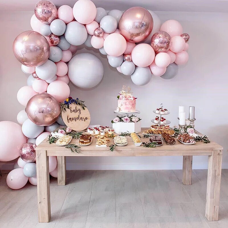 Macaron Balloons Arch Pastel Grey Pink Balloons Garland Rose Gold Confetti Globos Wedding Party Decor Baby Shower 