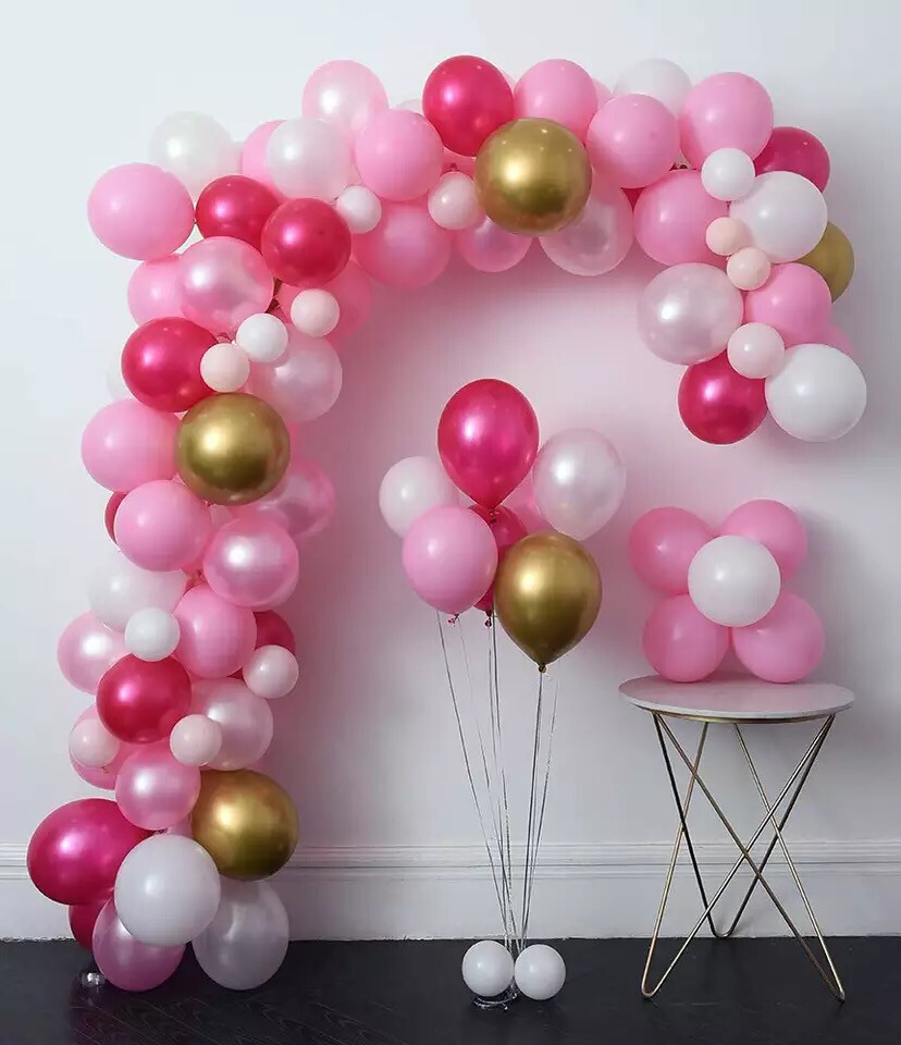 Hot Pink Gold Latex Metallic Pearlescent Balloon Garland set for Wedding, Baby Shower