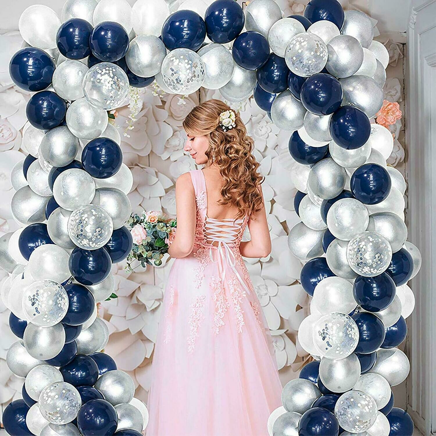 Navy Blue White Sliver Balloon Arch ,Party Balloon Arch,Craft Supplies & Party ,Wedding Balloon Kit,Party Balloon Decoration,Craft Supplies