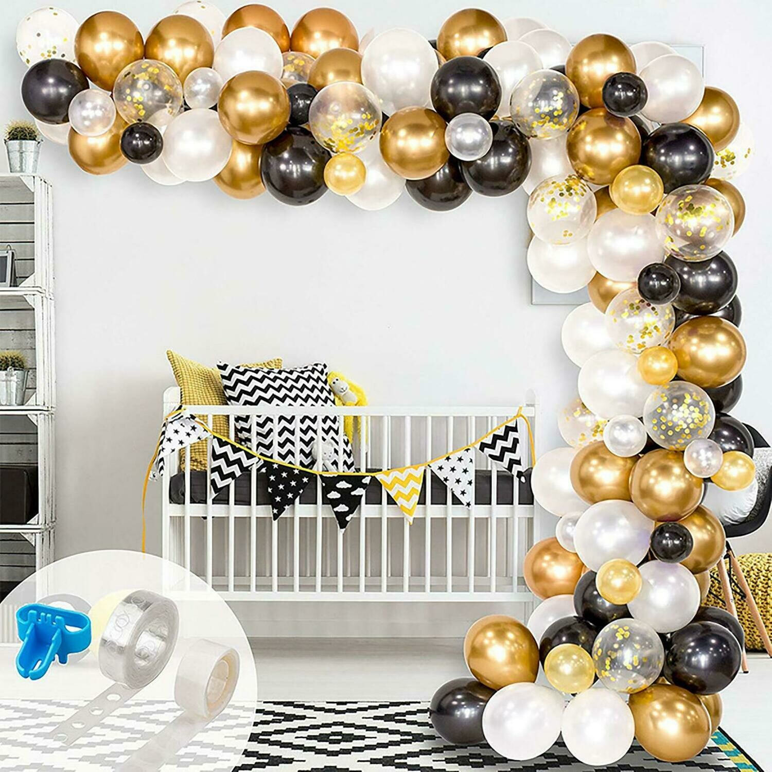 Garland Kit,Balloon Arch, Black White Gold Balloons,Craft Supplies & Party ,Wedding Balloon,Party Balloon Decoration,Craft Supplies