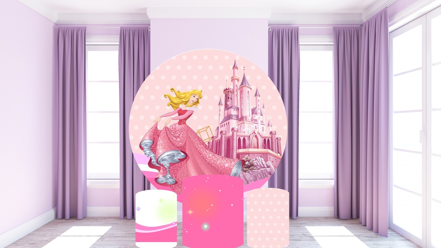 Princess Aurora round backdrop and cylinder covers