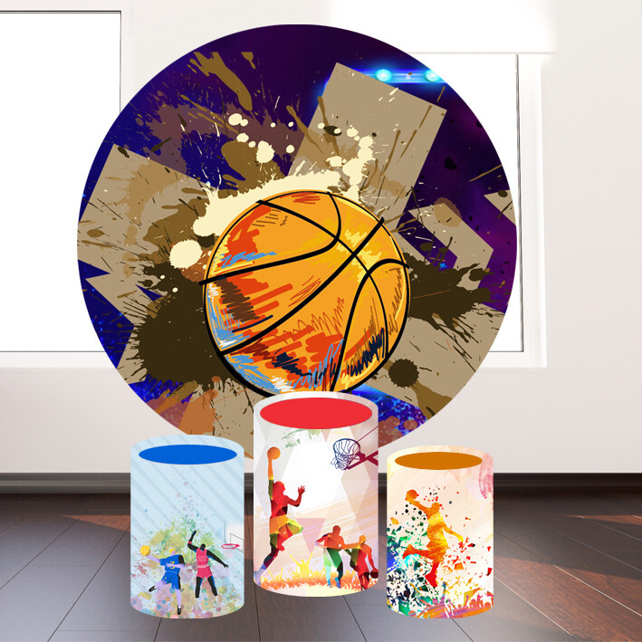 Basketball theme round backdrop and cylinder covers