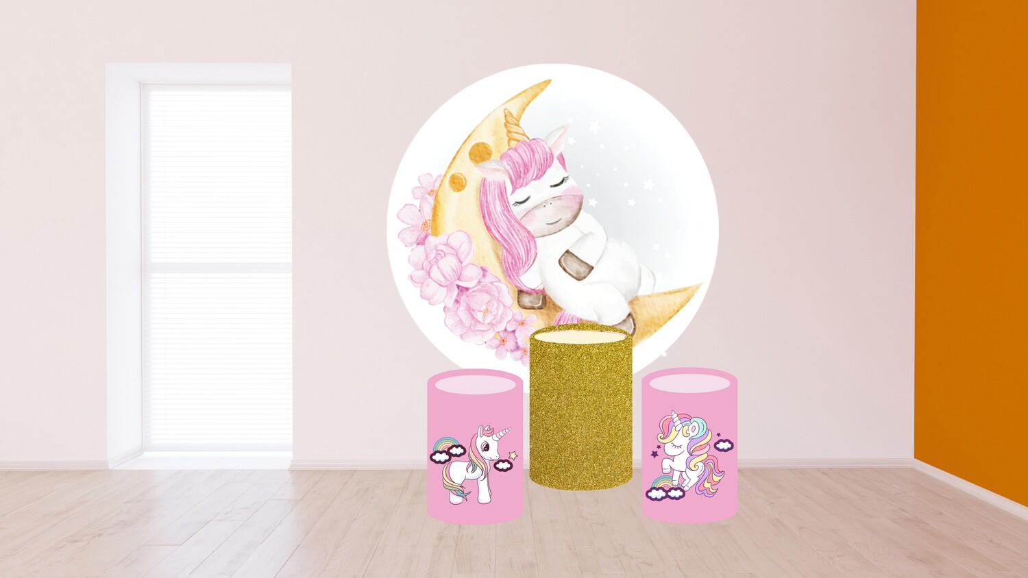Unicorn theme round backdrop and cylinder covers
