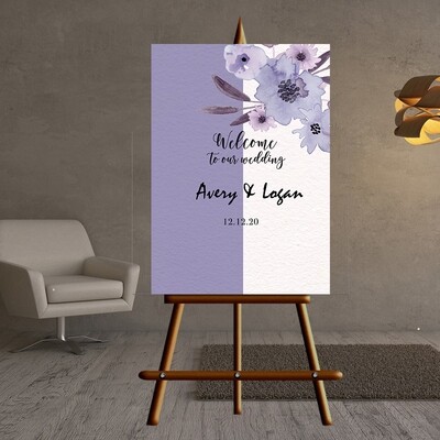Digital File Purple Hand Painted Elegant Big Flower Wedding Wedding welcome sign