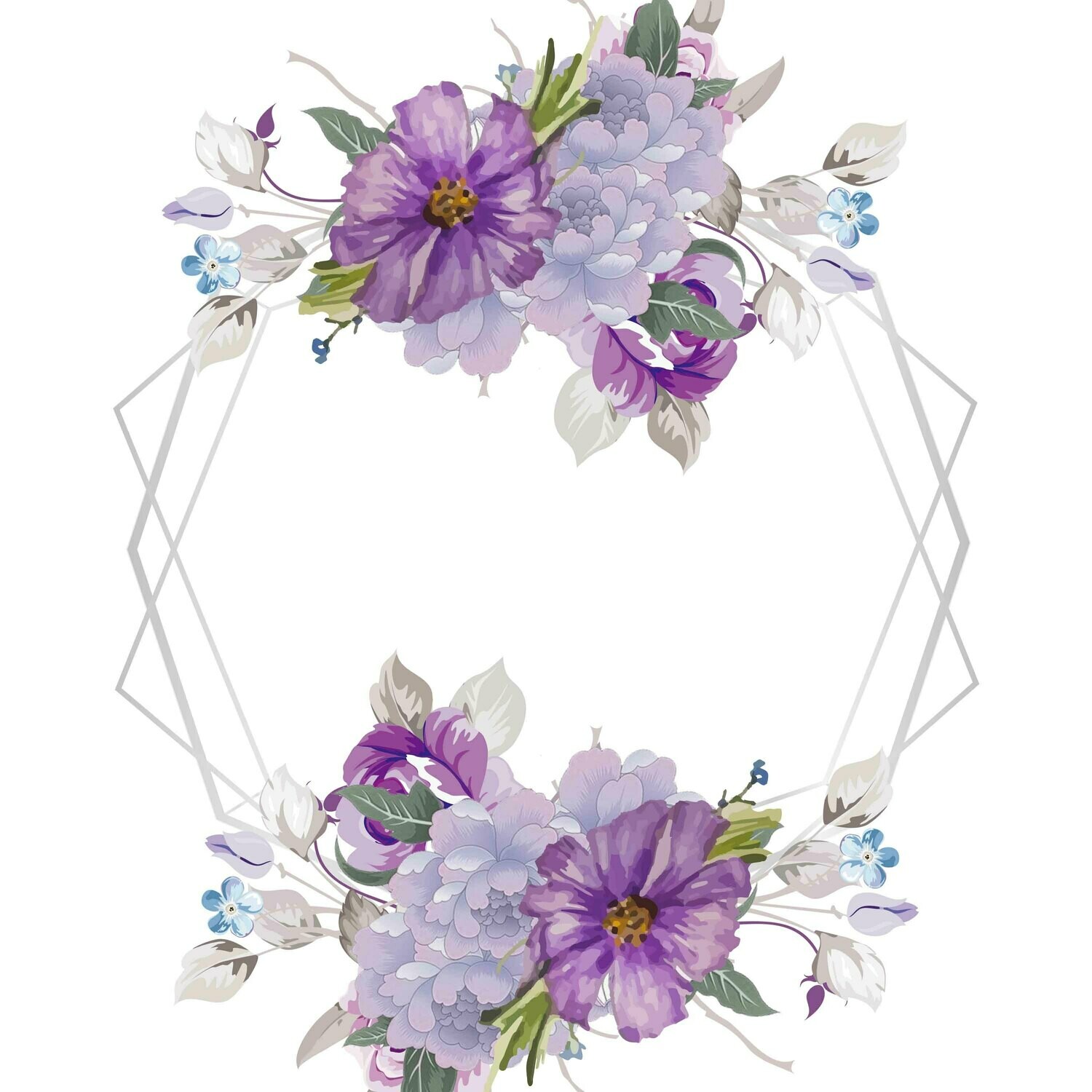 A set Elegant Purple Watercolor Flower Floral Frame Wedding Invitation Decoration
