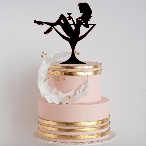 A Girl sitting in a martini glass cake topper Personalized Happy Birthday Cake Topper, Girl Silhouette Topper, Custom Cake Topper, Birthday Party Decor.