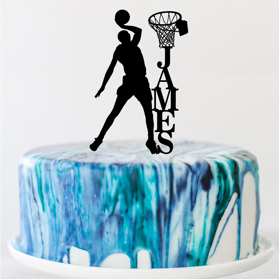 Custom Basketball Theme Name Acrylic Birthday Cake Topper Sports Style Personalized Name Party Cake Toppers Decoration