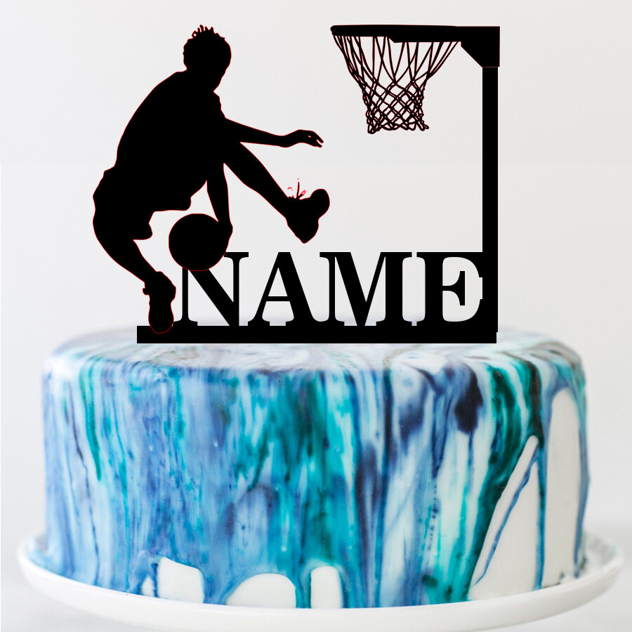 A digital file basketball Theme Name Acrylic Birthday Cake Topper Sports Style Personalized Party Cake Toppers Decoration