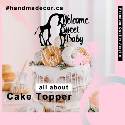 Welcome New Baby with Mommy giraffe and baby giraffe picture Cake Topper