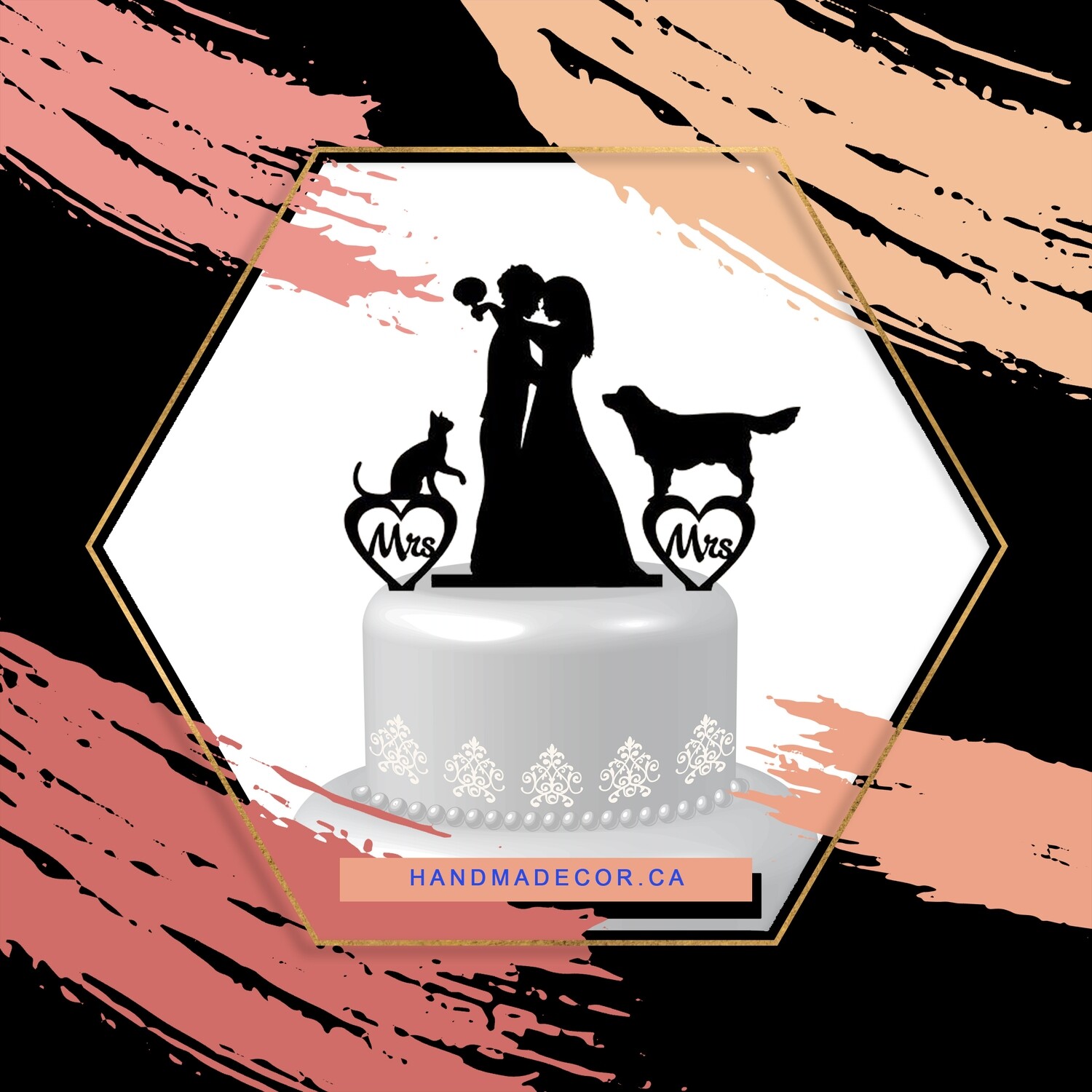 Acrylic Lesbian cake topper,lesbian with dog and cat,lesbian wedding cake topper,mrs and mrs cake topper with dog and cat,lesbian silhouette