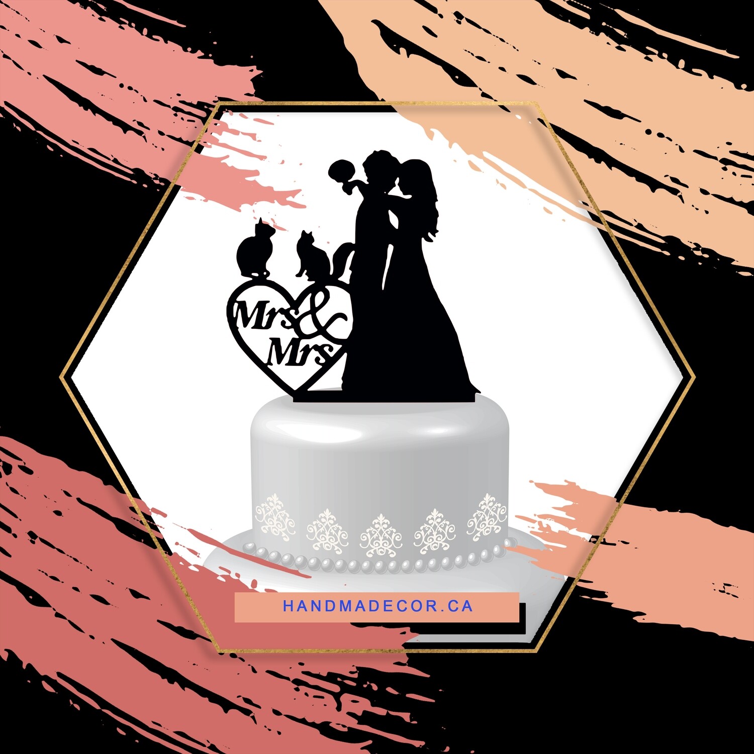 A digital file lesbian Wedding Cake topper with two cats Mrs and Mrs, same sex unique wedding cake topper funny, brides silhouette