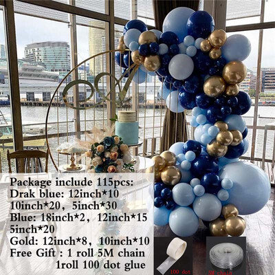 115pcs DIY Blue Balloons Garland Arch Kit Navy Blue Gold Balloon For Baby Shower Birthday Wedding Party Decoration Balloons Supplies