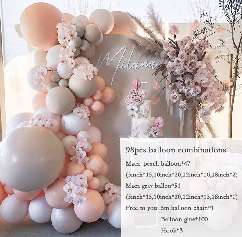 98pcs Pastel Mararon Peach Balloons Garland Arch Kit Maca Grey balloon Wedding Birthday Baby Show Party Anniversary Decorations