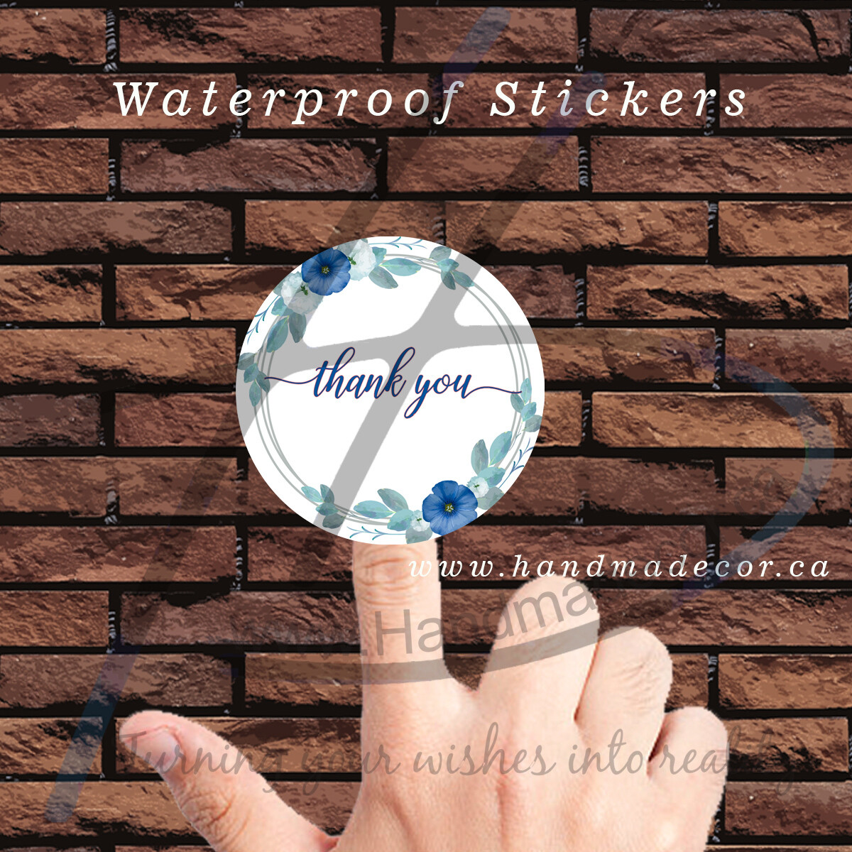 Digital Thank You Stickers, Happy Mail Labels, Packaging Stickers-Circle Frames With Elegant Blue Flowers Vector Image