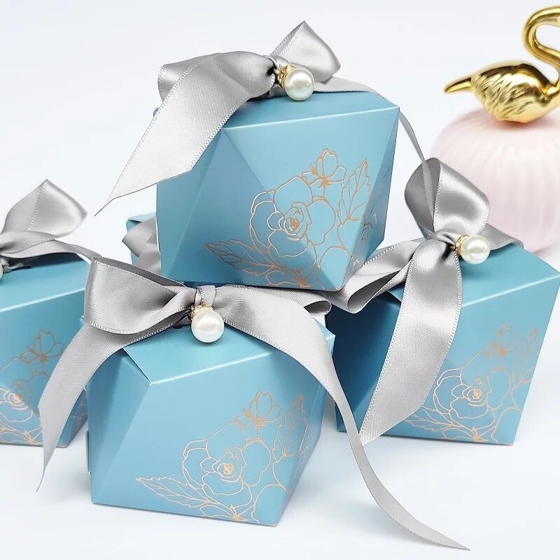 Gift Box Diamond Blue Paper Candy Box Wedding Favors for Guests Chocolate Packaging Box Baby Shower Birthday Party Decoration