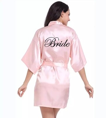 Wedding Party Team Bride Robe With Black Letters Kimono Satin Pajamas Bridesmaid Rose Gold Pink Bathrobe