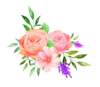 Beautiful Floral Watercolor Peony Flower Cluster