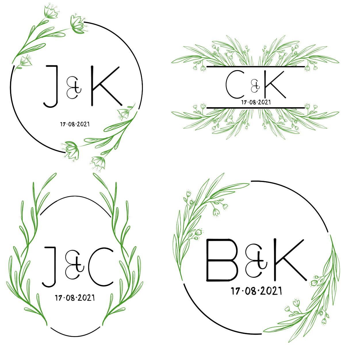 Digital file-Wedding Monograms Set Of Green