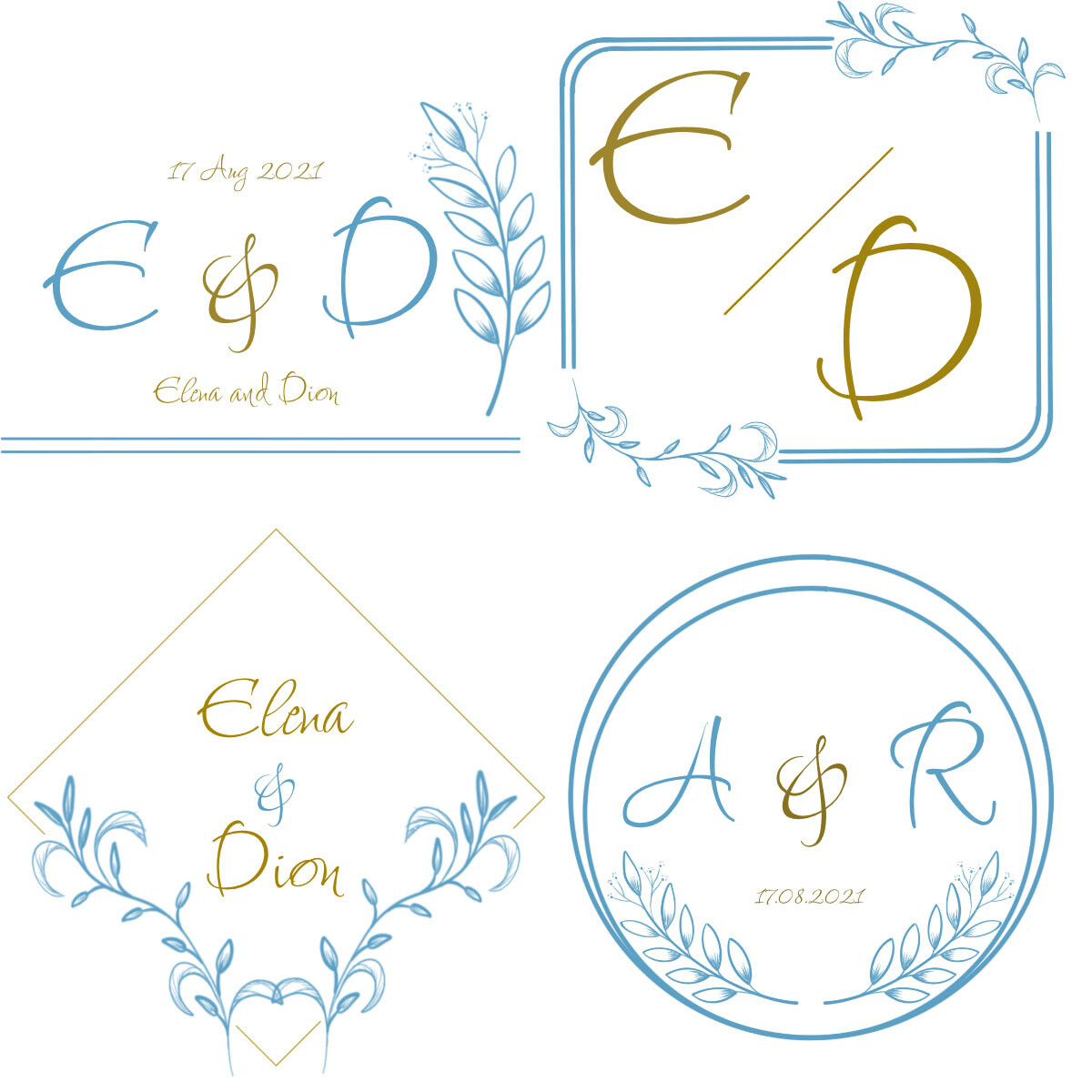 wedding monograms set baby blue