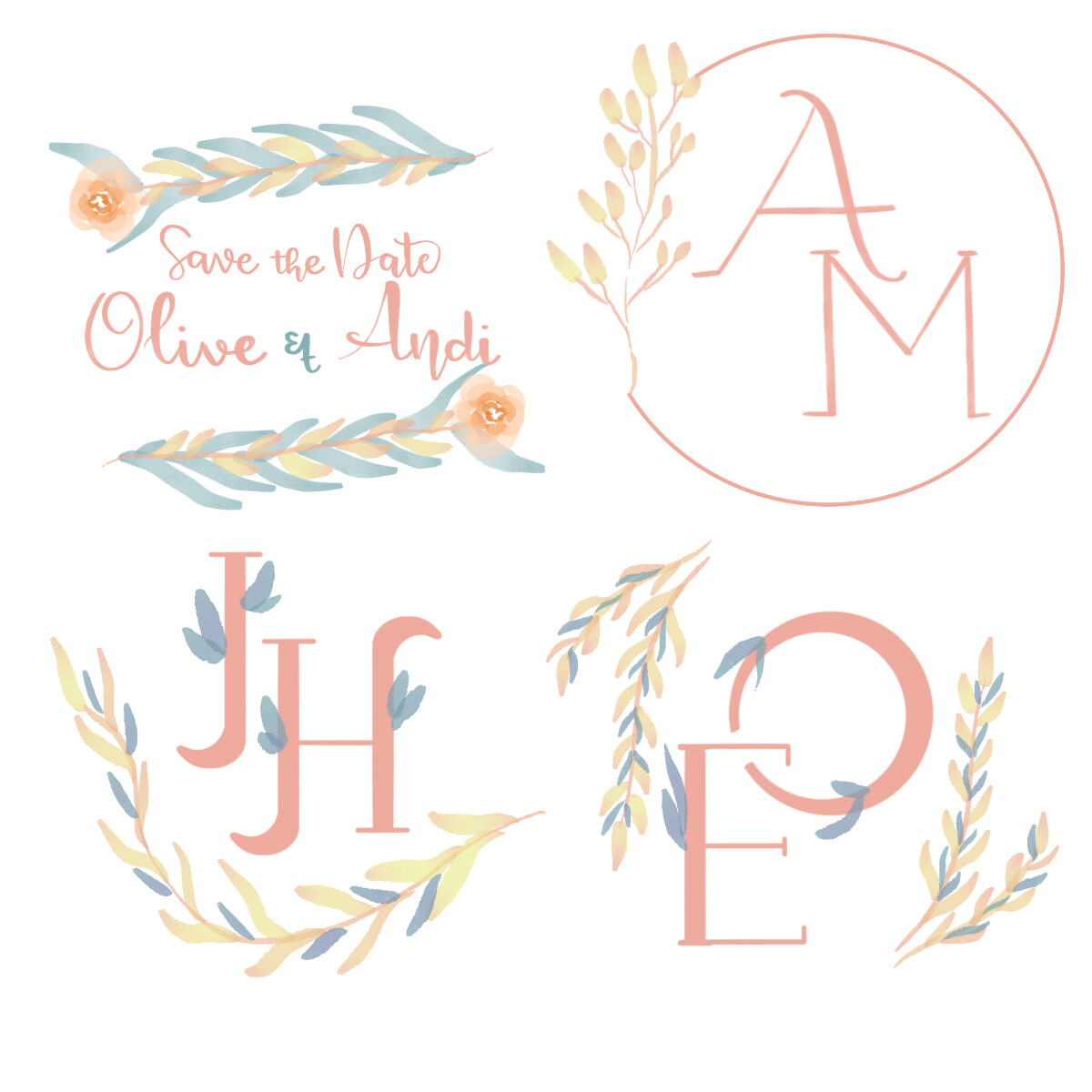 Digital file- Set Of Monograms Wedding Peach