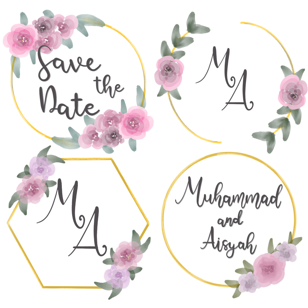 Digital file- Wedding Monograms Set Leaves