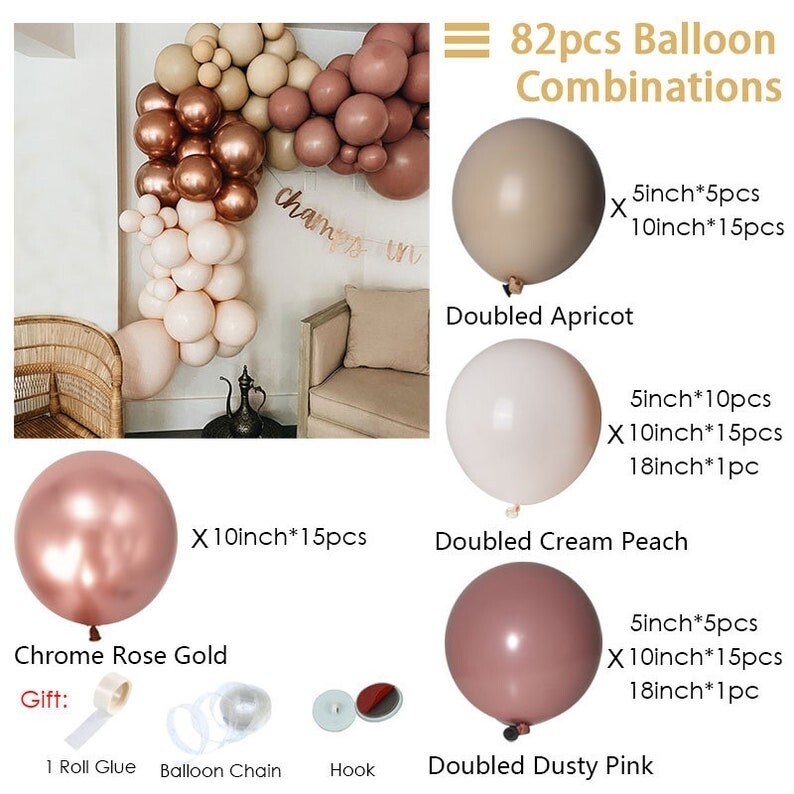 DIY Doubled Cream Peach Apricot Balloons Garland Retro Pink Balloon Rose Gold Globos Birthday Wedding Baby Shower Party Decorations