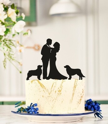 Digital file Bride and Groom with Dog, Couple Silhouette with Dog Cake Topper, Custom Wedding Cake Topper, Dog Cake Topper, Jumping Dog Cake Topper 