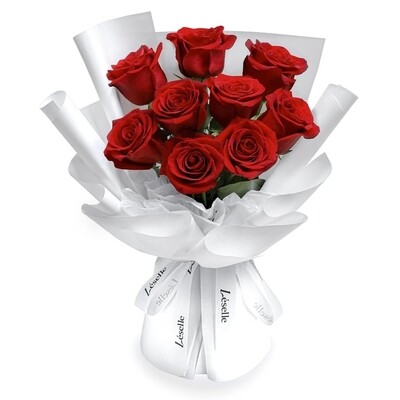 Valentine's 9 red roses - Flower bouquet arrangement FB018