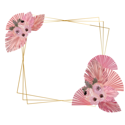 Pink Dry Flower Border Wedding Floral Geometric Gradient Golden Floral Arrangement PNG Transparent