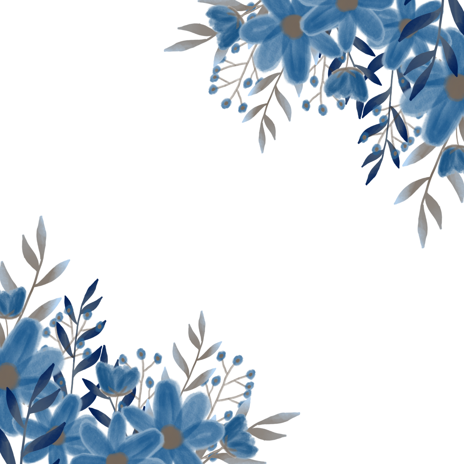 Watercolor Blue Flowers Frame Romantic Wedding Invitation Hd Transparent
