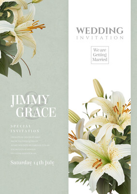 Elegant Minimalist Wedding Invitation With Lily Flower Premium Template