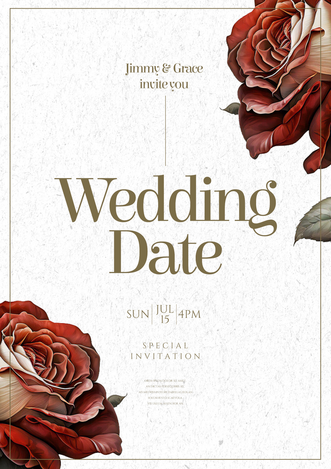 Cartoon Romantic Watercolor Red Rose Flower Wedding Invitation Premium Template